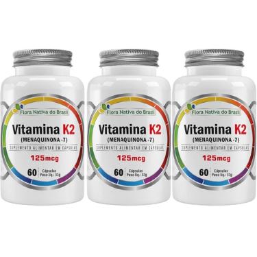 Imagem de Kit 3x Vitamina K2 Menaquinona 125ug 60 Cápsulas 500mg Flora Nativa-Unissex