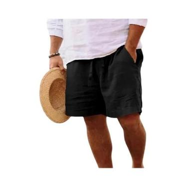 Imagem de Bermuda Masculina plus Size Leve De Linho E Algodão Para Verão, Respir