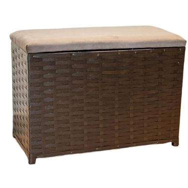 Imagem de Puff Baú Organizador 80 Litros Assento Suede Fibra Sintética Quarto Decorativo(CAPPUCCINO/MARROM) (PRETO CINZA)