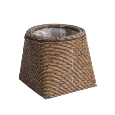 Imagem de WAGHAVEN Cesta de flores de vime, vaso de vime com forro de plástico, vaso de cesta tecida à mão, vaso de flores de mesa para banheiros, cozinhas, escritório em casa