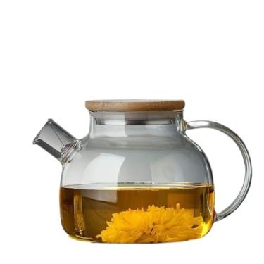 Imagem de Chaleira de Vidro Borossilicato 1L com Tampa de Bambu e Coador Inox - Resistente a Choque Térmico para Fogão e Micro-ondas