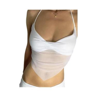 Imagem de Top Crop Sexy Feminino Sem Costas Com Decote Em V De Malha Estilo Core