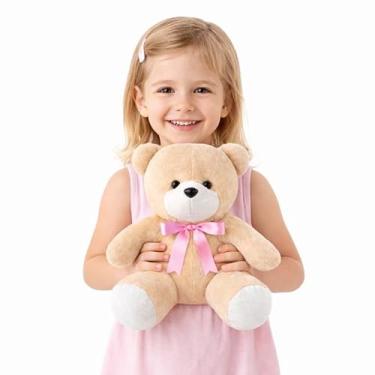 Imagem de Urso Grande de Pelúcia 35cm Gigante Fofo Infantil com Laço de Cetim (Rosa)
