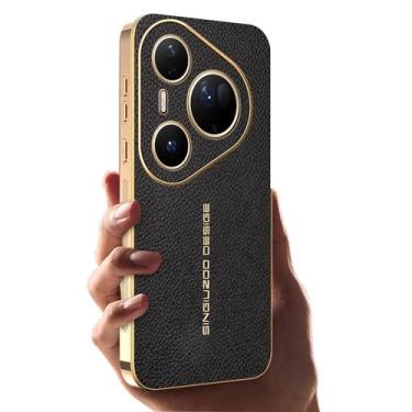 Imagem de LTLMYDAM Capa de revestimento para Huawei Pura 80 Ultra/80 Pro/80Pro+/80, capa de negócios de couro com lente completa proteção contra quedas Slim Litchi Texture Shell, preta, 80 Pro+