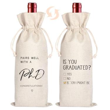 Imagem de Combina bem com um saco de vinho de mestrado | Presente de mestrado | Saco de vinho de formatura | Presente engraçado de formatura | Presente para ele Ela | Classe de 2025 (Bege-PhD)