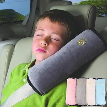 Imagem de Almofada para Cinto de Segurança em Pelúcia Macia, Bege, 10x28cm, Travesseiro Ajustável para Crianças e Adultos, com Bordado de Sol
