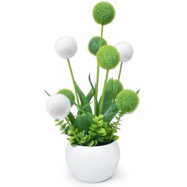Imagem de KTSOLRA Bolas de pompom para decoração estética de quarto, flores falsas para vaso, peça central de arranjos florais neutros em creme verde