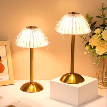 Imagem de Liliful 8 peças de luminária de mesa LED portátil sem fio, operada por bateria, USB-C recarregável, dourado, 3 cores, regulável para quarto, sala de estar, jantar (dourado, estilo cogumelo)