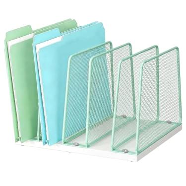 Imagem de AUPSEN Organizador vertical de arquivos para mesa, suporte de pasta de arquivos de madeira com 5 seções, classificador de armazenamento, organizador de mesa de papel, organizadores de espaço de