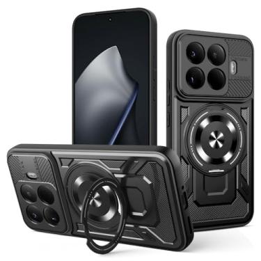 Imagem de Capa compatível com Xiaomi 15T Pro 5G 2506BPN68G, compatível com MagSafe, suporte magnético giratório de 360 graus, capa para celular preta