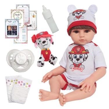 Imagem de Bebe Reborn Boneco Realista Menino 46cm Pelúcia Kit Itens - Cegonha Re