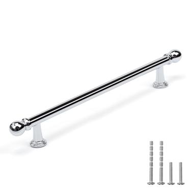 Imagem de YAGU Pacote com 10 puxadores de armário de cozinha cromado polido 192 mm (7,5 pol.) Orifício central sólido níquel brilhante puxadores de gaveta ferragens para armário guarda-roupa armário vaidade