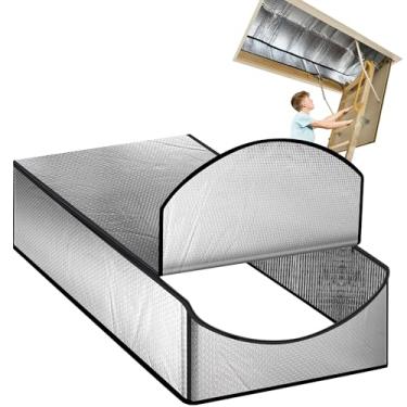 Imagem de Haoall Capa de isolamento para porta do sótão 137 cm x 63 cm x 28 cm, capa de isolamento de escadas de sótão com três camadas de alumínio espesso e bolha de economia de energia, barraca de escada de