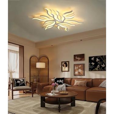 Imagem de Luminária de teto LED dimerizável em formato de pétala, com alto brilho, moderna, para sala de estar, com controle remoto e mudança de cor, ideal para quarto (branca, 9 lâmpadas).