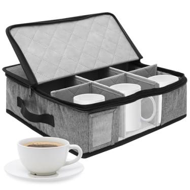 Imagem de Caixa de armazenamento de copos e canecas, recipiente de armazenamento chinês com alças de tampa, divisor, organizador de 9 compartimentos para canecas de café, xícaras de chá, capa dura e dobrável