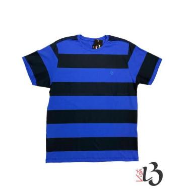 Imagem de Camiseta Gola Redonda Listrada - Azul Turquesa / Preta - Fabricacao Pr