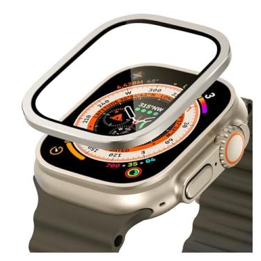 Imagem de VEVEL Moldura de metal de titânio para Apple Watch Ultra 2 49 mm Acessórios Vidro Temperado Película Anti-riscos para Série Ultra Screen Case (Prata)