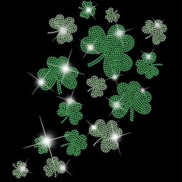 Imagem de SUPERDANT Clover Iron on Strass Transfer St. Patrick's Day Green Plants Iron-on Decals Camiseta Crystal Heat Transfer Hot Fix Cristais para decoração de roupas para bolsas DIY Craft