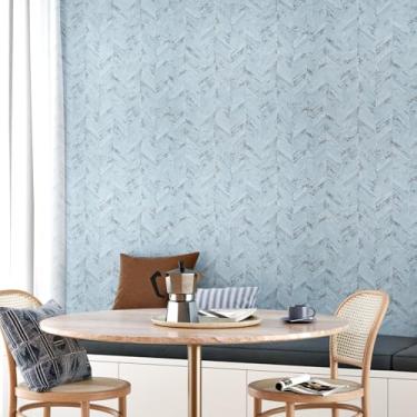 Imagem de EPPKILY Papel de parede de textura de sarja azul para remover e colar papel de parede de tecido azul papel de parede descascar e colar bancadas papel de contato adesivo à prova d'água para paredes