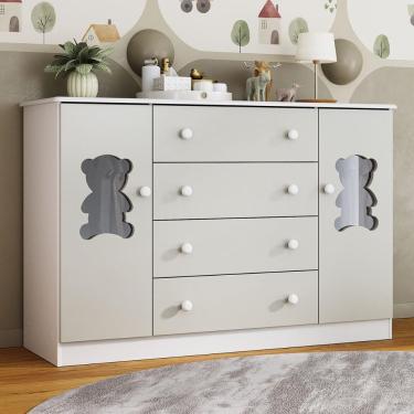 Imagem de Cômoda Infantil 125cm 2 Portas Com Vidro E 4 Gavetas Teddy Multimóveis Mp4490 Branco/off White Branco/off White
