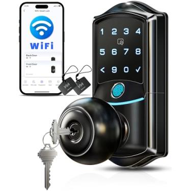 Imagem de Veise VE028 Trava inteligente Wi-Fi integrada com maçaneta, entrada sem chave de impressão digital com alça, controle remoto de aplicativo e controle de voz, teclado digital eletrônico para porta da