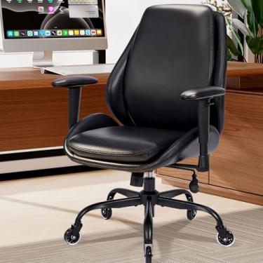 Imagem de BEWISHOME Cadeira de mesa de escritório em casa, cadeira de escritório executiva ergonômica, cadeira de jogos de couro de altura ajustável com apoios de braço ajustáveis, cadeira de mesa giratória