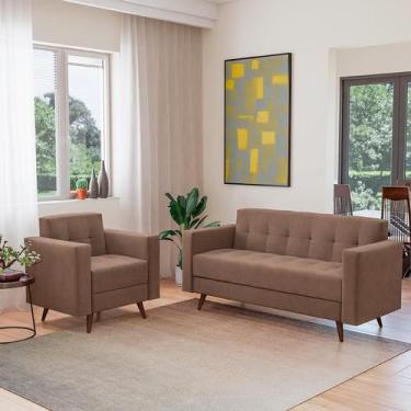 Imagem de Conjunto de Sofá 3 Lugares com 1 Poltrona Vitrola Suede Tabaco - Moder