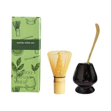 Imagem de Conjunto De Matcha De Bambu 3 Peças: Batedor De Cerâmica, Colher De Ch