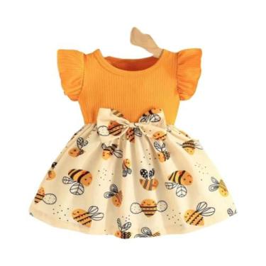 Imagem de Vestido Amarelo De Verão Para Bebê Menina Com Mangas Voando E Faixa De