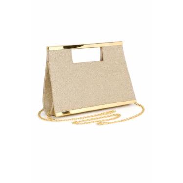 Imagem de Bolsa Clutch Festa com Alça de Mão, Brilho Metalizado Dourado, para Casamentos e Formaturas, com Corrente Removível, 24x16.5x5.5cm