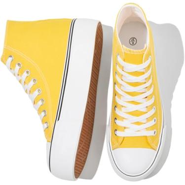 Imagem de FRACORA Tênis feminino de lona de cano alto branco e preto com cadarço, Amarelo, 41