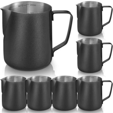 Imagem de Honeydak 6 jarras de espuma de leite de aço inoxidável 304 para cafeteria, cappuccino, ferramentas de barista, jarro de leite, copo de espumador a vapor (340 g)