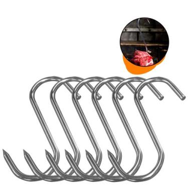 Imagem de Kit 06 Ganchos Inox Açougue Frigorífico Pendurar Boi Carne Frios Barra