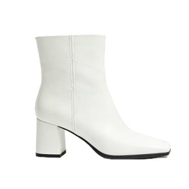 Imagem de Greemarliy Botas femininas elegantes de salto bloco com design clássico de bico fino, Branco, 36