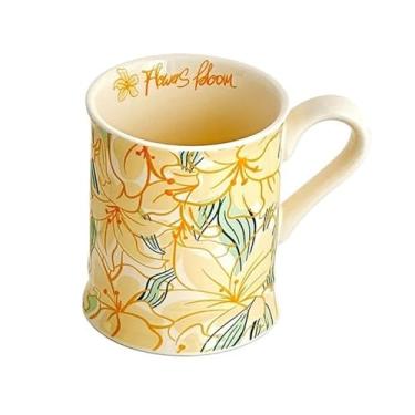 Imagem de KEG801302 Caneca de cerâmica moderna com estampa de flores coloridas e quentes, bebidas quentes e frias, cacau, leite, chá, cappuccino, latte, iogurte (amarelo)