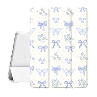 Imagem de Idocolors Capa fofa Kawaii com laço azul borboleta para iPad mini 4/iPad mini 5 de 7,9 polegadas, capa traseira de TPU transparente com suporte para lápis, capa dobrável para despertar/dormir