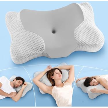 Imagem de Travesseiro de pescoço cervical, travesseiro lateral ergonômico de espuma viscoelástica para alívio da dor no pescoço, travesseiro cervical certificado respirável para dormir nas costas e no estômago