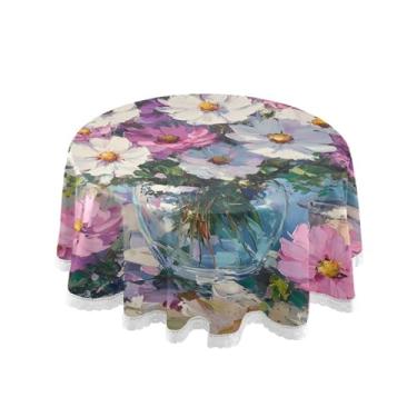 Imagem de Qilmy Toalha de mesa redonda de palmeira de treliça verde, 152 cm, resistente à água, à prova de derramamento, capa de mesa grande para jantar de reunião de família em ambientes internos e externos