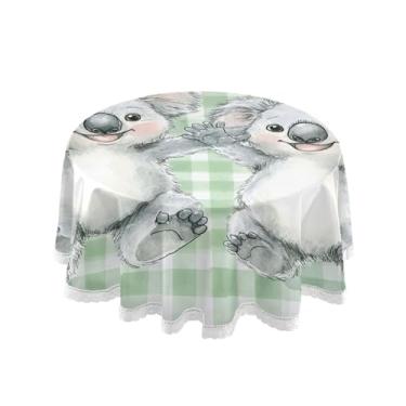 Imagem de Qilmy Toalha de mesa redonda de palmeira de treliça verde, 152 cm, resistente à água, à prova de derramamento, capa de mesa grande para jantar de reunião de família em ambientes internos e externos