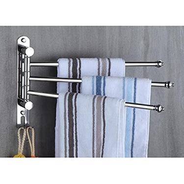 Imagem de LUCEAE Toalheiro giratório, suporte de toalha de aço inoxidável, toalheiro montado na parede, acessórios/três trilhos