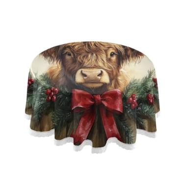 Imagem de Qilmy Toalha de mesa redonda de palmeira de treliça verde, 152 cm, resistente à água, à prova de derramamento, capa de mesa grande para jantar de reunião de família em ambientes internos e externos