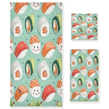 Imagem de xigua Conjunto de toalhas de banheiro de sushi absorvente macio 3 peças toalha de banho toalha de mão toalhas decorativas para banheiro, academia, hotel, praia, piscina
