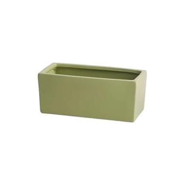 Imagem de KHUTRW3D Vaso de cerâmica retangular com bandeja, escandinavo, simples, suculenta, verde, escritório, perfurado, pequeno, vaso interno e externo (verde, pequeno)