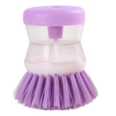 Imagem de Escova para limpeza com Dispenser de Detergente Lava a Louça evitando o Desperdício e Maximizando a Limpeza composta por Cerdas em Nylon (Roxa)