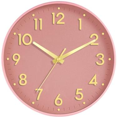 Imagem de Mosewa Relógio de parede de 30,5 cm, operado por bateria, silencioso, sem tique-taque, relógio analógico moderno decorativo para cozinha, quarto, escritório, sala de estar (ouro rosa)