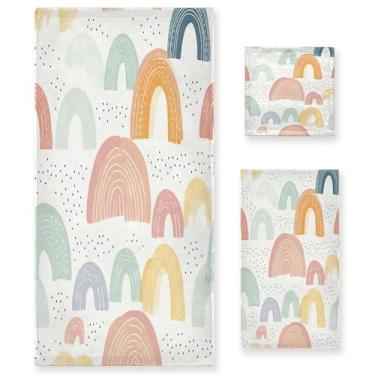 Imagem de xigua Conjunto de toalhas de banheiro arco-íris de desenho animado absorvente macio 3 peças toalha de banho toalha de mão toalhas decorativas para banheiro, academia, hotel, praia, piscina