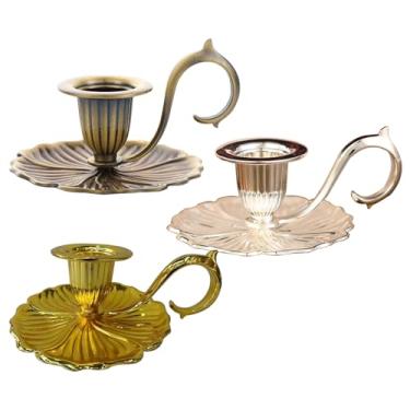 Imagem de Castiçal vintage de metal destacável com alça castiçal à prova de ferrugem para decoração de casa de casamento de Natal (1, ouro + prata + bronze)