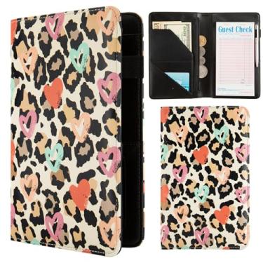 Imagem de Livros de servidor para garçonete, bolso fofo de couro, organizador de dinheiro, bloco de notas, dinheiro, restaurante, cheque de hóspedes, bolso para apresentador, avental de servidor, livro de garçonete (estampa de leopardo)