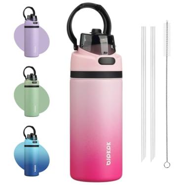 Imagem de BJPKPK Garrafa de água isolada de 500 ml com tampa de bico de canudo 2-1, garrafas de água de metal de aço inoxidável com alça de transporte, livre de BPA, à prova de vazamento, cabe no suporte de