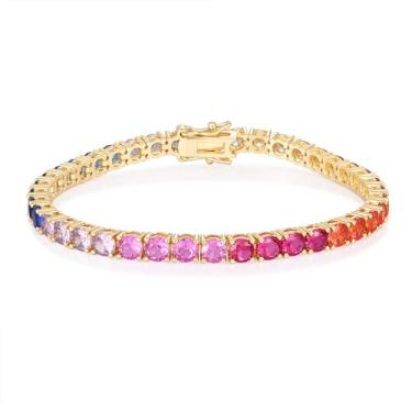 Imagem de GEMSME Pulseira feminina de tênis de 4,0 mm - pulseira de zircônia cúbica arco-íris, banhado a ouro branco 14 quilates, corte redondo, colorido, zircônia cúbica para presente de joias, 6.5 inch